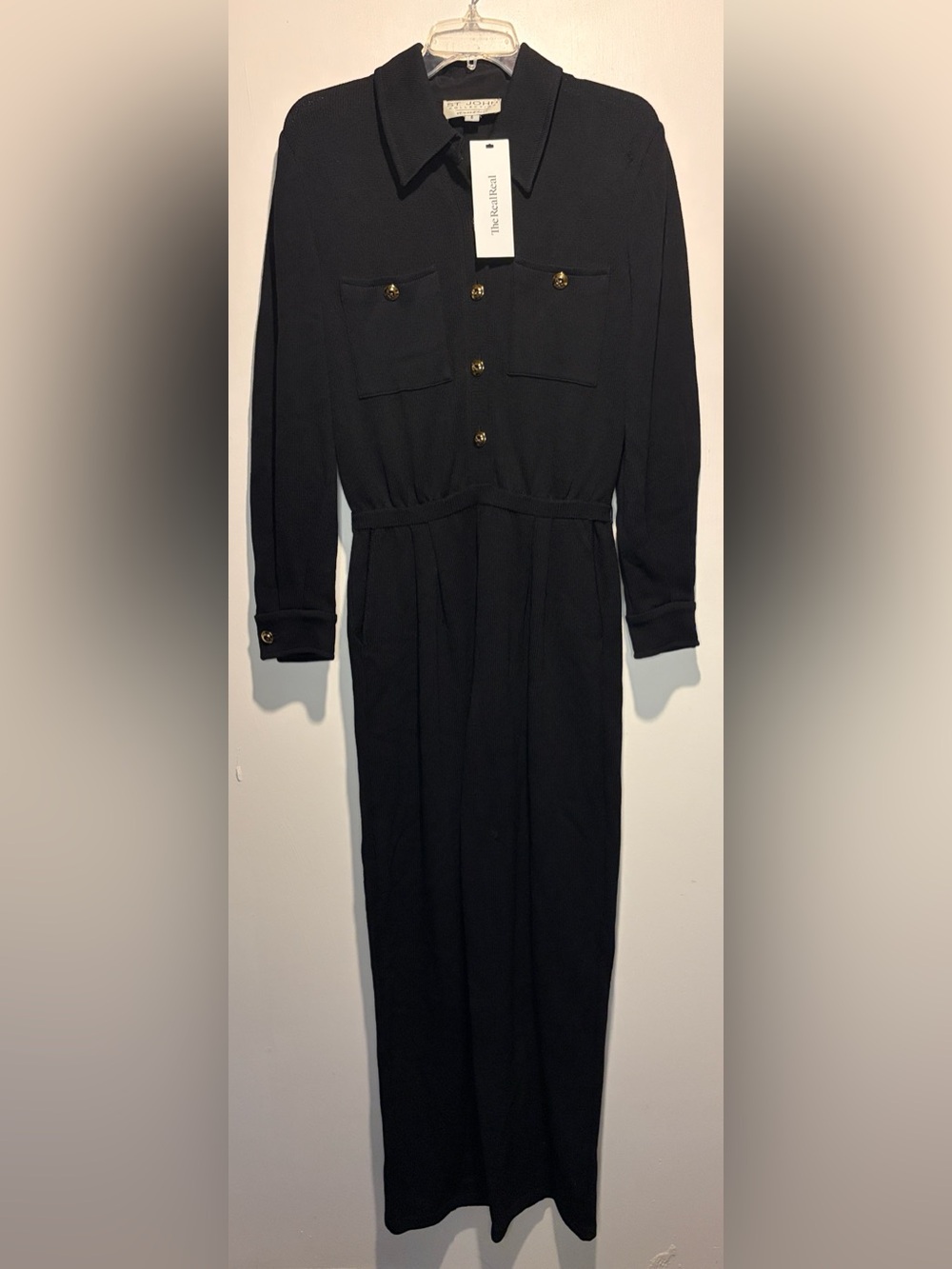 St John Collection By Marie Gray Black Knit Long Sleeve Gold Hardware Jumpsuit 6